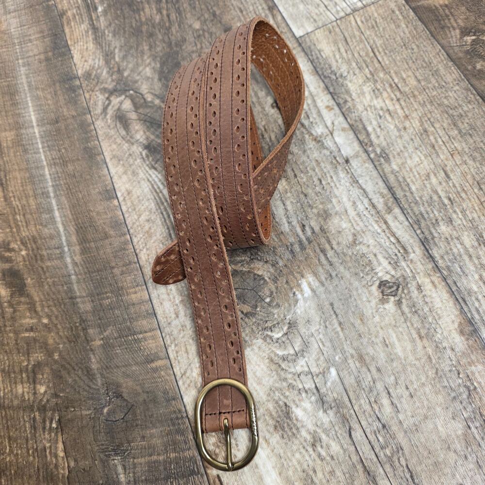 Carhartt Brown Leather Belt XL Perforated Oval Buckle Genuine Cowhide Casual